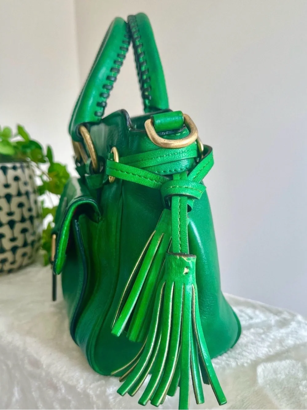 Dooney & Bourke Vintage Emerald Green Florentine Leather Satchel